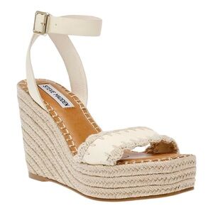 Steve Madden Undone Leather Woven Platform Wedge Sandals Size 10 New Ivory Bone